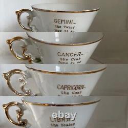 Vintage Set of 4 Teacup & Saucers withZodiac Sign Libra, Gemini, Cancer, Capricorn