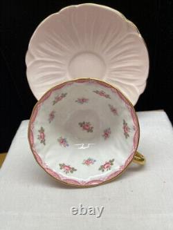 Vintage Shelley Oelander Scalloped Teacup and Saucer Pink Roses