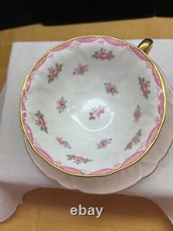 Vintage Shelley Oelander Scalloped Teacup and Saucer Pink Roses