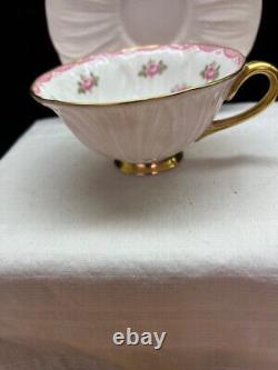 Vintage Shelley Oelander Scalloped Teacup and Saucer Pink Roses