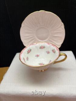 Vintage Shelley Oelander Scalloped Teacup and Saucer Pink Roses