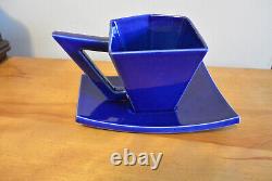 Vintage Signed Sandra Wyner Cobalt Tea Cup Saucer Set Abstract Design Signed'82