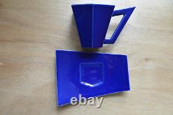 Vintage Signed Sandra Wyner Cobalt Tea Cup Saucer Set Abstract Design Signed'82