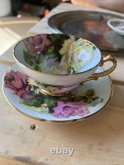 Vintage Stanley Bone China Tea Cup And Saucer Large Cottage Roses Gold Trim