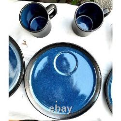 Vintage Stoneware Mug Teacup & Saucer Set Berkeley House Kyoto Blue 8pc Orig Lab