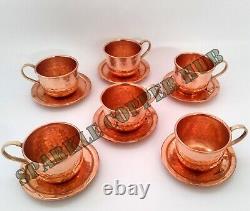 Vintage Tea Cups and Saucers 6 Piece Set, Antique hammered Tea Cups Saucer Set