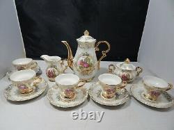 Vintage Versailles Porcelaine Tea Set Teapot, Creamer, Sugar, 5 Cups & Saucers