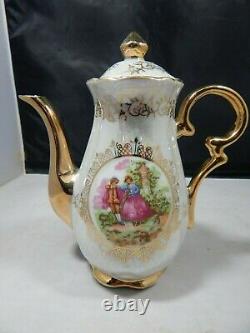 Vintage Versailles Porcelaine Tea Set Teapot, Creamer, Sugar, 5 Cups & Saucers