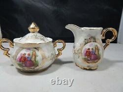 Vintage Versailles Porcelaine Tea Set Teapot, Creamer, Sugar, 5 Cups & Saucers