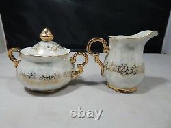 Vintage Versailles Porcelaine Tea Set Teapot, Creamer, Sugar, 5 Cups & Saucers