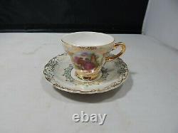 Vintage Versailles Porcelaine Tea Set Teapot, Creamer, Sugar, 5 Cups & Saucers