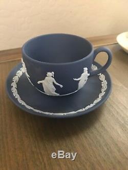 Vintage WEDGWOOD blue Primrose DANCING HOURS Jasperware TEACUP Cup & Saucer