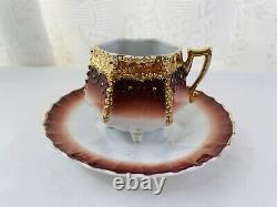 Vintage/antique Unbranded Tea Cup & Saucer Of High Gold Floral Relief 1760
