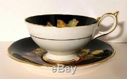 Vtg. Aynsley Black Orchard Fruit Tea Cup and Saucer Gold Trim C1174 RARE