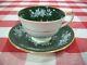 Vtg. Aynsley Bone China Tea Cup & Saucer Dark Green / White Roses 1940s England