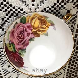 Vtg Aynsley Cobalt Blue Roses Tea Cup & Saucer Gold Trim Bone China 1930s Gift
