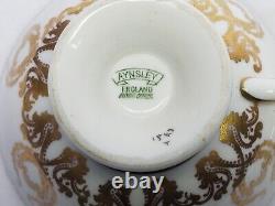 Vtg Aynsley Signed J. A. Bailey Tea Cup and Saucer Pink Cabbage Rose + Turquoise