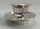 Vtg Early 20c Chinese Export Solid Silver Tea Bowl Cup & Dish Tray Crane & Tree