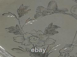 Vtg Early 20C Chinese Export Solid Silver Tea Bowl Cup & Dish Tray Crane & Tree
