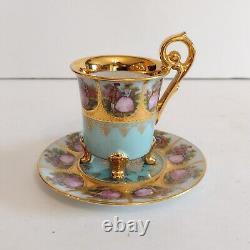 Vtg JKW Karlsbad Carlsbad Demitasse Teacup & Saucer Courting Couple Gold Gilt