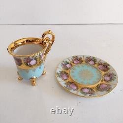 Vtg JKW Karlsbad Carlsbad Demitasse Teacup & Saucer Courting Couple Gold Gilt