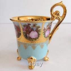 Vtg JKW Karlsbad Carlsbad Demitasse Teacup & Saucer Courting Couple Gold Gilt