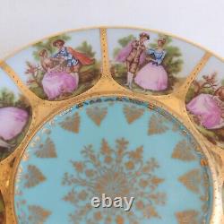 Vtg JKW Karlsbad Carlsbad Demitasse Teacup & Saucer Courting Couple Gold Gilt