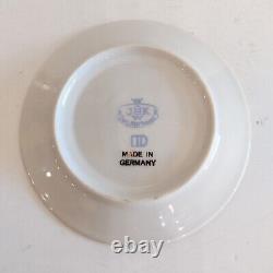 Vtg JKW Karlsbad Carlsbad Demitasse Teacup & Saucer Courting Couple Gold Gilt