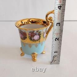 Vtg JKW Karlsbad Carlsbad Demitasse Teacup & Saucer Courting Couple Gold Gilt