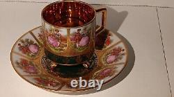 Vtg JKW Karlsbad Carlsbad Demitasse Teacup & Saucer Footed Gold Gilt NiCE