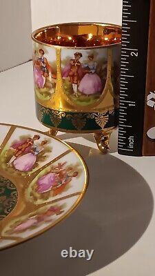 Vtg JKW Karlsbad Carlsbad Demitasse Teacup & Saucer Footed Gold Gilt NiCE