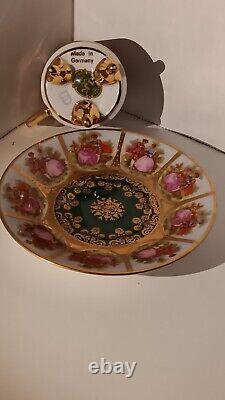 Vtg JKW Karlsbad Carlsbad Demitasse Teacup & Saucer Footed Gold Gilt NiCE