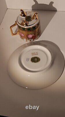 Vtg JKW Karlsbad Carlsbad Demitasse Teacup & Saucer Footed Gold Gilt NiCE