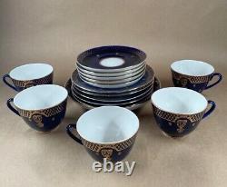 Vtg Lomonosov St. Petersburg Russia Cobalt Blue Gold Trim Tea Cups Saucers Plus