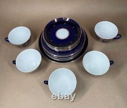 Vtg Lomonosov St. Petersburg Russia Cobalt Blue Gold Trim Tea Cups Saucers Plus