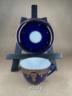 Vtg Lomonosov St. Petersburg Russia Cobalt Blue Gold Trim Tea Cups Saucers Plus