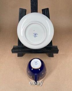 Vtg Lomonosov St. Petersburg Russia Cobalt Blue Gold Trim Tea Cups Saucers Plus