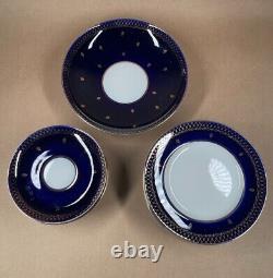 Vtg Lomonosov St. Petersburg Russia Cobalt Blue Gold Trim Tea Cups Saucers Plus