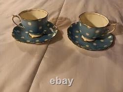 Vtg. Pair ROYAL ALBERT Tea Cup & Saucer Blue Polka Dot England Bone China