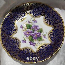 Vtg Paragon Fine Bone China Cobalt Blue & Gold Purple Violets Tea Cup Saucer Set