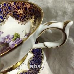 Vtg Paragon Fine Bone China Cobalt Blue & Gold Purple Violets Tea Cup Saucer Set