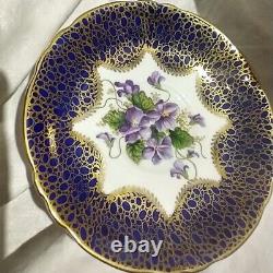 Vtg Paragon Fine Bone China Cobalt Blue & Gold Purple Violets Tea Cup Saucer Set