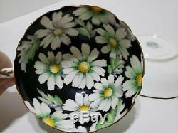 Vtg Paragon Large White Daisy Flowers Black Green Tea Cup Saucer HTF Rare