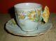Vtg Teacup Cup & Saucer Butterfly Handle Mint Green With Floral Yellow Exc #13