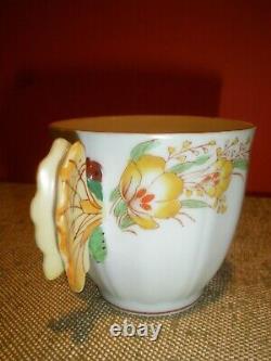 Vtg Teacup Cup & Saucer Butterfly Handle Mint Green with Floral Yellow EXC #13