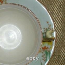 Vtg Teacup Cup & Saucer Butterfly Handle Mint Green with Floral Yellow EXC #13