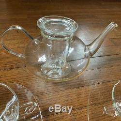 W Wagenfeld Bauhaus Schott Jena design glass teapot & tea cups/saucers 1930s-50s