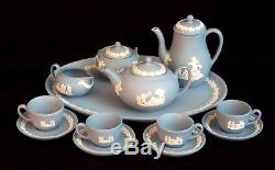 Wedgwood Miniature 16 Piece Blue Jasperware Tea & Coffee Set 4 Cups & Saucers