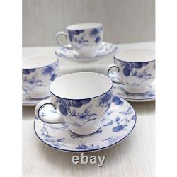 Wedgwood Tea Cup & Saucer Blue Plum Bone China Floral Set of 4 England