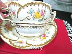 Wedgwood tea cup and saucer Bullion teacup painted roses floral gold gilt 1920s